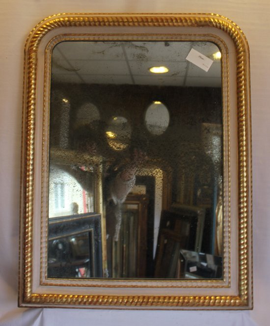 Miroir Louis Philippe, Feuille d'Or Et Patine, Glace Mercure 64 X 82 Cm