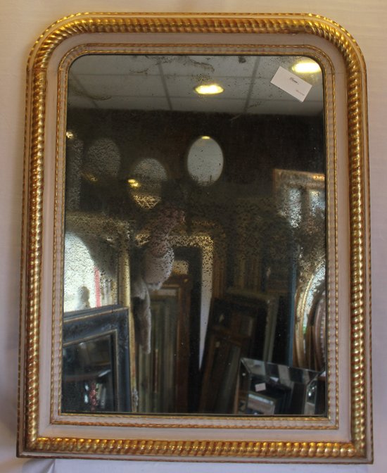 Miroir Louis Philippe, Feuille d'Or Et Patine, Glace Mercure 64 X 82 Cm