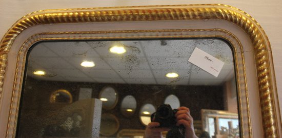 Miroir Louis Philippe, Feuille d'Or Et Patine, Glace Mercure 64 X 82 Cm
