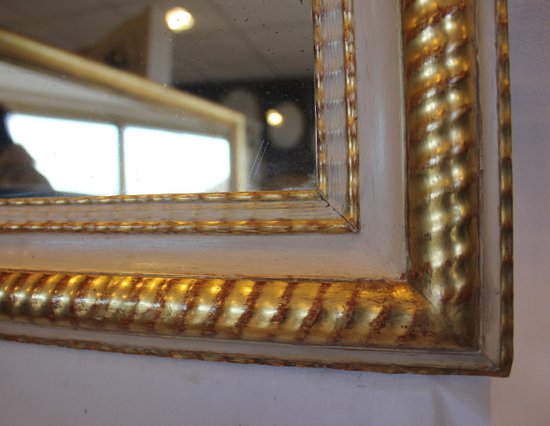 Miroir Louis Philippe, Feuille d'Or Et Patine, Glace Mercure 64 X 82 Cm