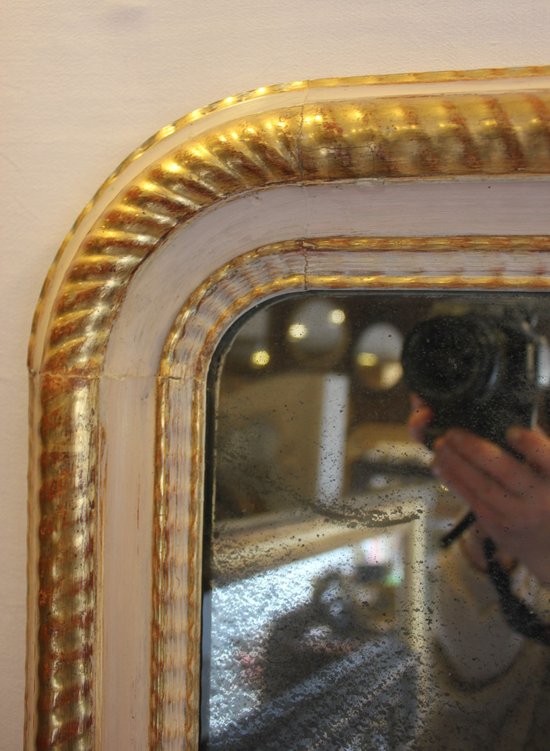 Miroir Louis Philippe, Feuille d'Or Et Patine, Glace Mercure 64 X 82 Cm