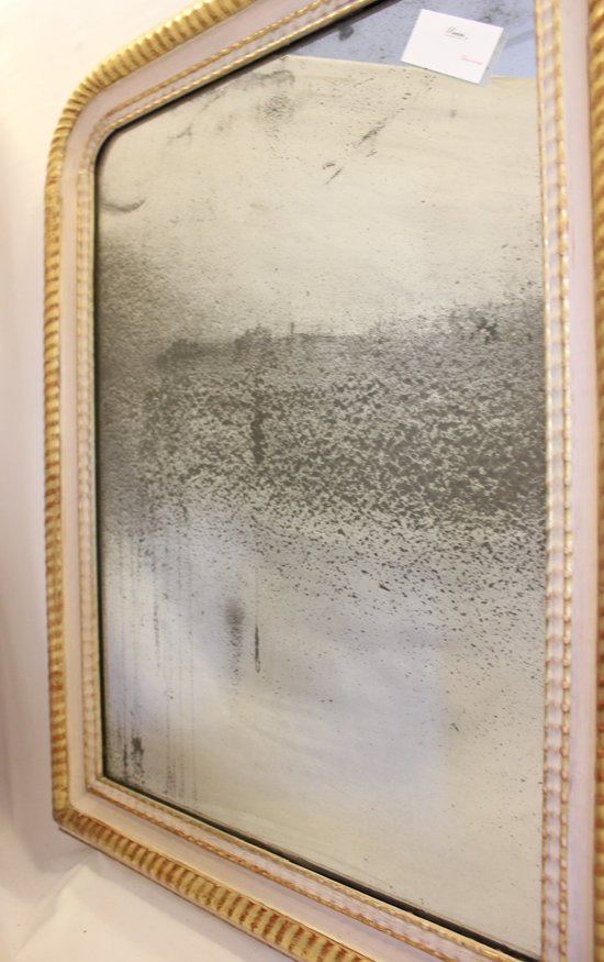 Miroir Louis Philippe, Feuille d'Or Et Patine, Glace Mercure 64 X 82 Cm