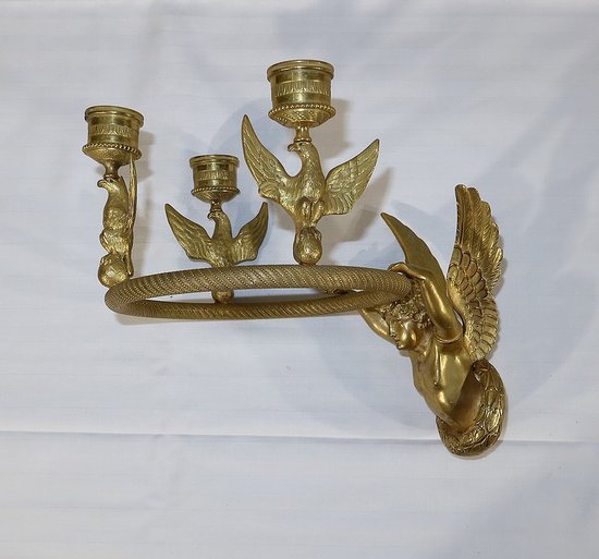 Paar Kerzenhalter-Wandleuchten aus vergoldeter Bronze, Empire - Anfang 19.