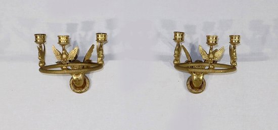 Paar Kerzenhalter-Wandleuchten aus vergoldeter Bronze, Empire - Anfang 19.