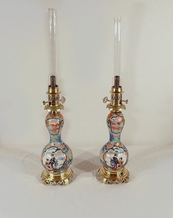 Coppia di lampade a olio, periodo Napoleone III - metà del XIX secolo