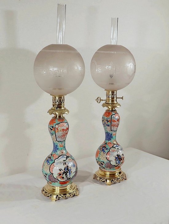 Coppia di lampade a olio, periodo Napoleone III - metà del XIX secolo