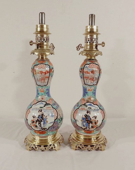 Coppia di lampade a olio, periodo Napoleone III - metà del XIX secolo