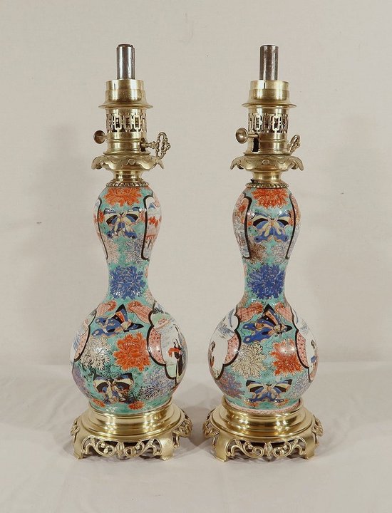 Coppia di lampade a olio, periodo Napoleone III - metà del XIX secolo