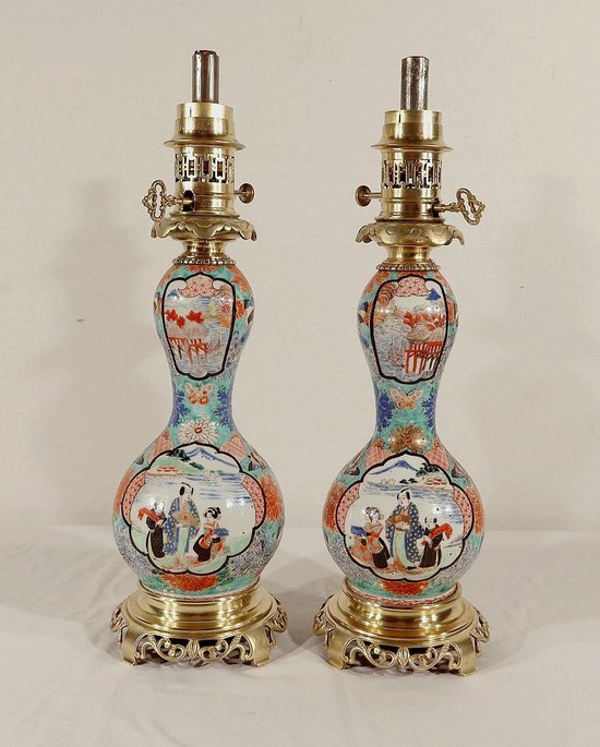 Coppia di lampade a olio, periodo Napoleone III - metà del XIX secolo