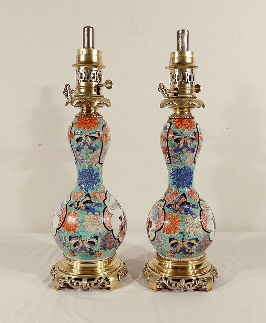 Coppia di lampade a olio, periodo Napoleone III - metà del XIX secolo