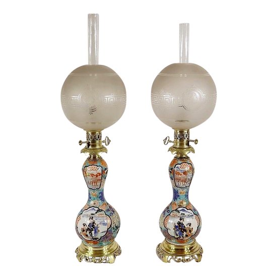 Coppia di lampade a olio, periodo Napoleone III - metà del XIX secolo