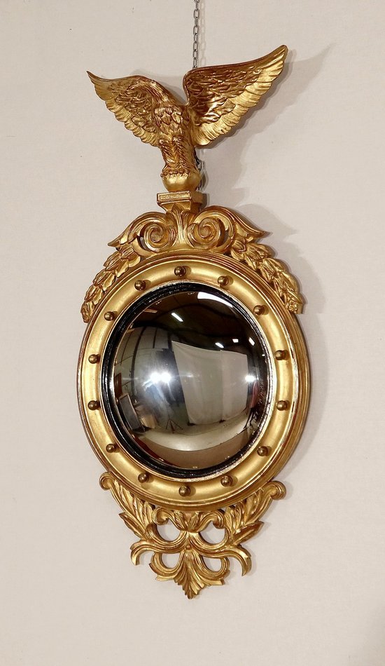 Proantic: Miroir En Bronze Doré - œil De Sorcière - Miroir Convexe