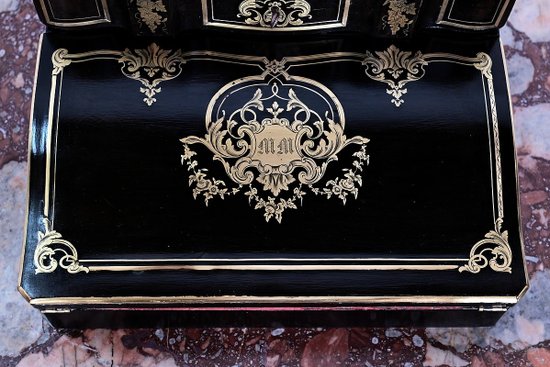 Blackened Wood Traveller's Writing Table, Napoleon III period - Mid 19th century