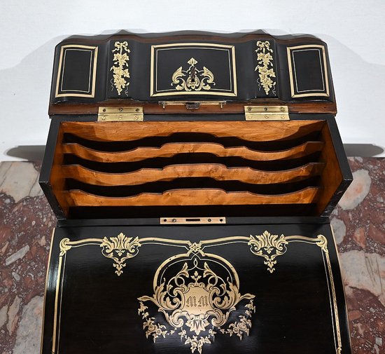 Blackened Wood Traveller's Writing Table, Napoleon III period - Mid 19th century