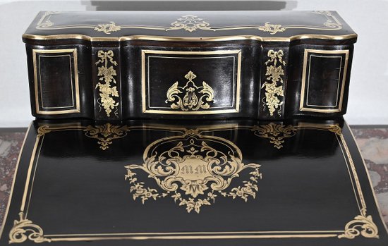 Blackened Wood Traveller's Writing Table, Napoleon III period - Mid 19th century