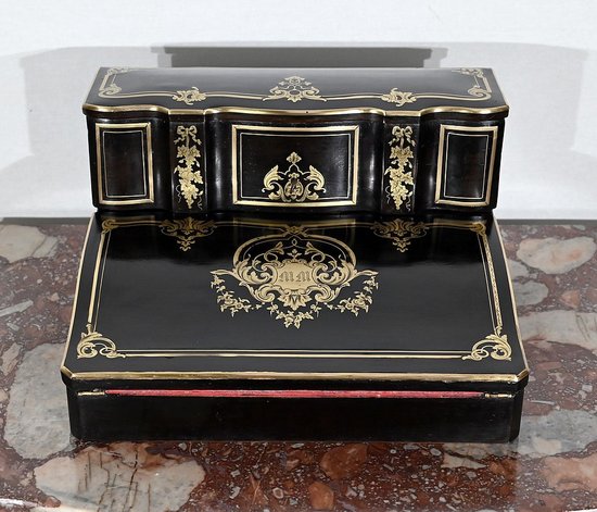 Blackened Wood Traveller's Writing Table, Napoleon III period - Mid 19th century
