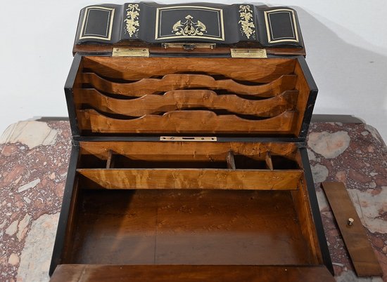 Blackened Wood Traveller's Writing Table, Napoleon III period - Mid 19th century