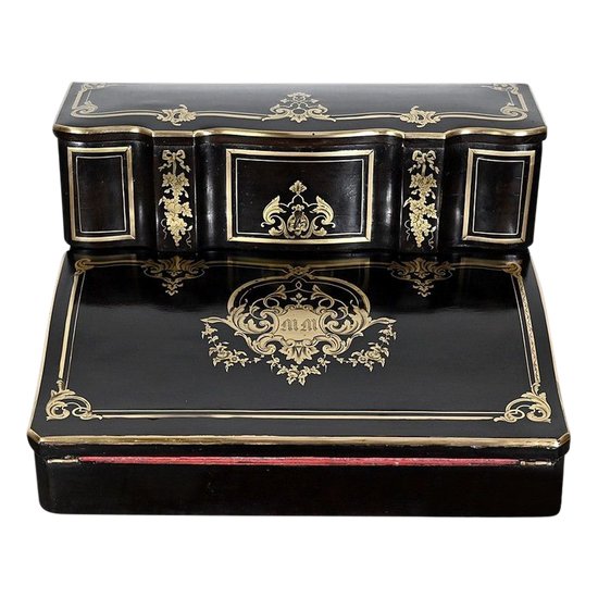 Blackened Wood Traveller's Writing Table, Napoleon III period - Mid 19th century