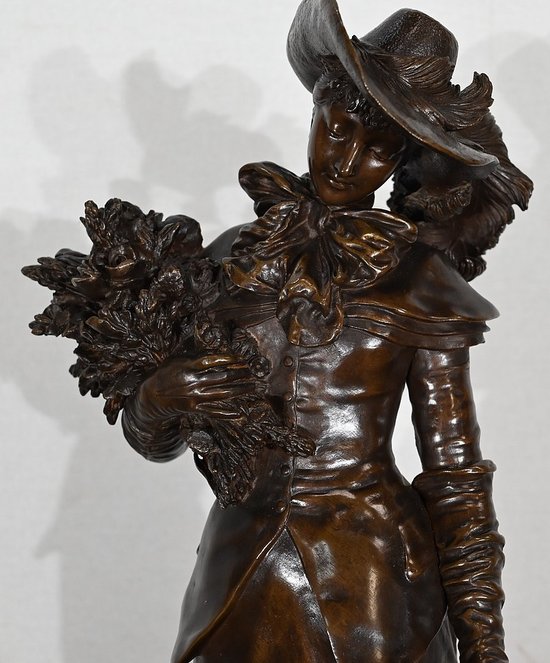 Importante bronzo "L'elegante signora e il suo cane", di A. Gaudez - Fine XIX secolo