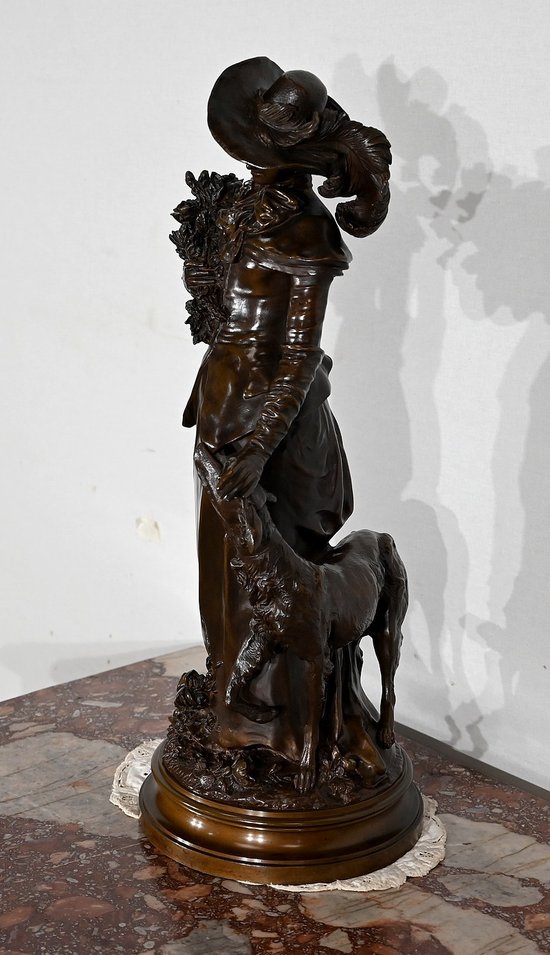 Importante bronzo "L'elegante signora e il suo cane", di A. Gaudez - Fine XIX secolo
