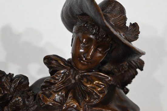 Importante bronzo "L'elegante signora e il suo cane", di A. Gaudez - Fine XIX secolo