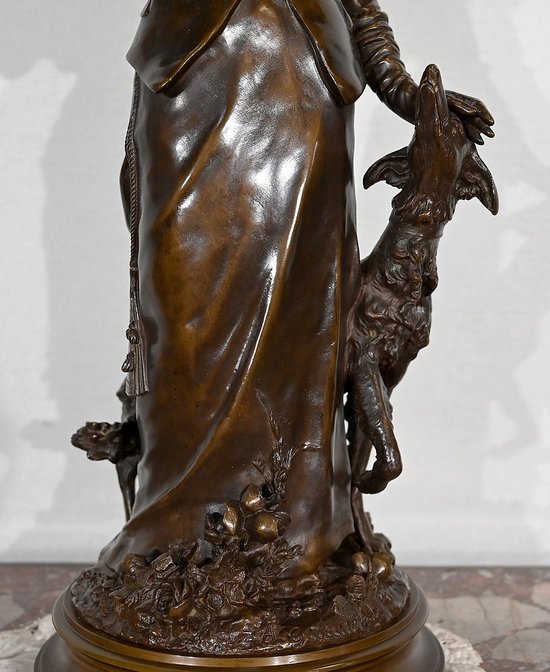 Importante bronzo "L'elegante signora e il suo cane", di A. Gaudez - Fine XIX secolo