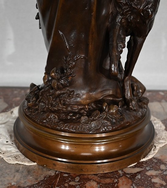 Importante bronzo "L'elegante signora e il suo cane", di A. Gaudez - Fine XIX secolo