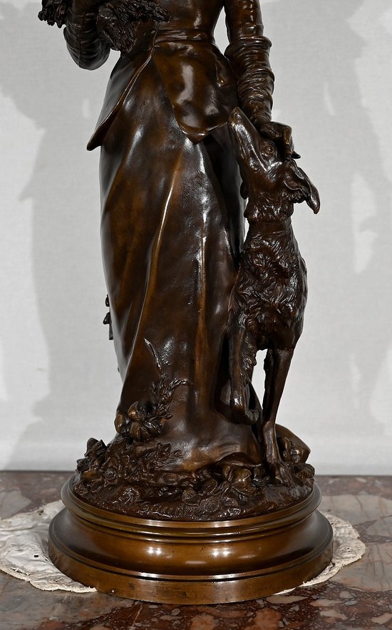 Importante bronzo "L'elegante signora e il suo cane", di A. Gaudez - Fine XIX secolo