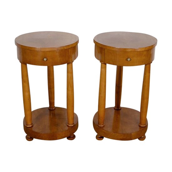 Pair of small cherry wood pedestal tables, Empire style - Mid 20th century