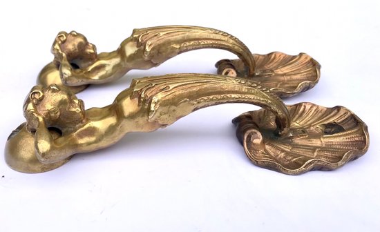 Pair of bronze door handles castle