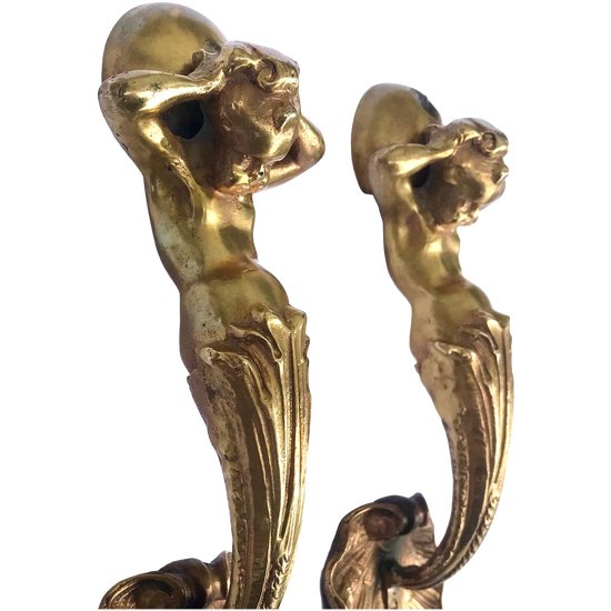 Pair of bronze door handles castle