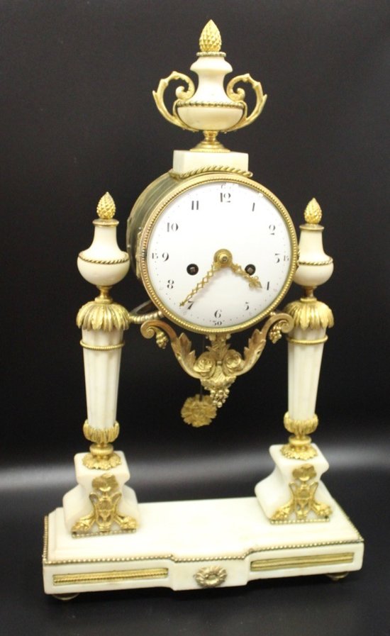 Late Louis XVI Period Portico Clock In Marble And Gilt Bronze
