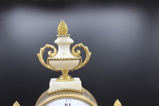 Late Louis XVI Period Portico Clock In Marble And Gilt Bronze