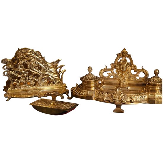 19th century gilded bronze desk set