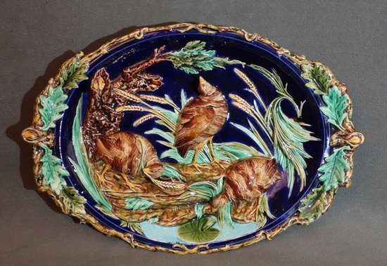 Pair Of Large Hunting Plates From Sarreguemines 19th century
