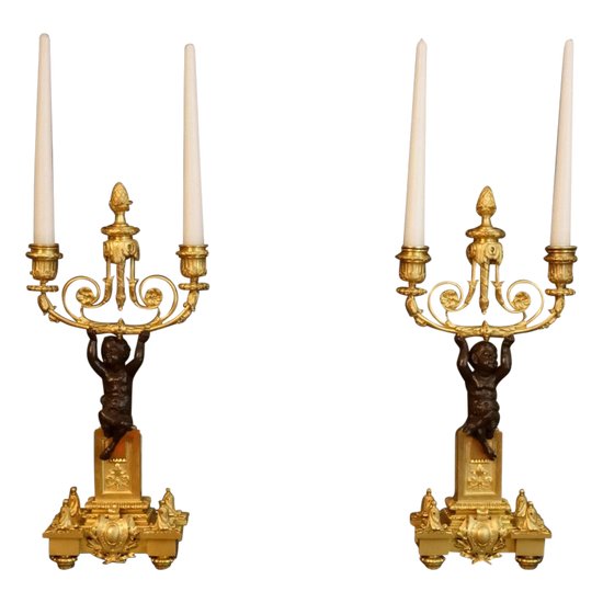  Coppia di candelabri con fauni XIX secolo