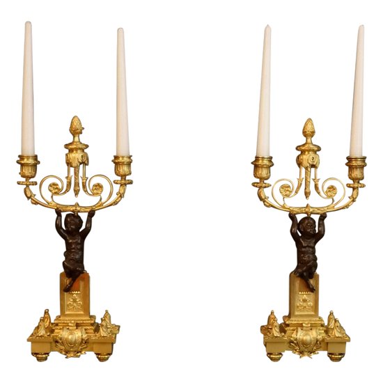  Pair Of Candelabras With Fauns XIXth century