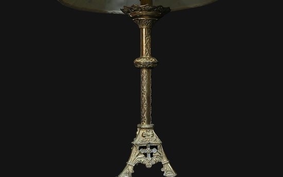 Coppia di lampade neogotiche in bronzo, XIX secolo