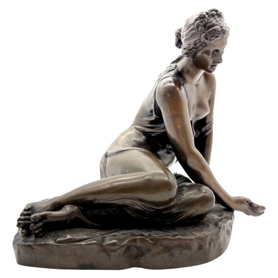 Bronze Aphrodite Nymphe mit Muschel Signatur Gießer Barbedienne
