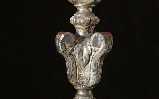 Pair of torches, candelabra in silvered wood Early 18th century