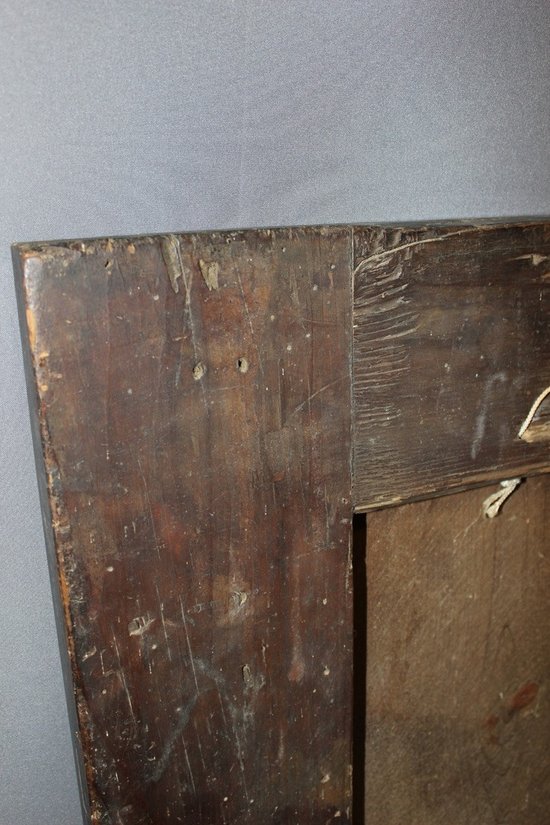 Specchio Luigi XIII in noce e intarsio di legno chiaro XVII