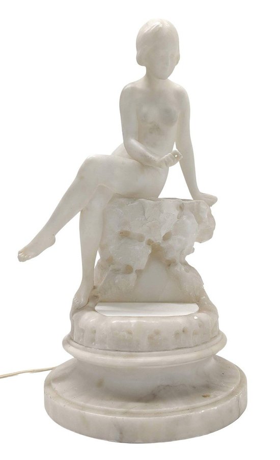 1930's Art Deco Alabaster Nightlight, By Umbetrto Stiaccini