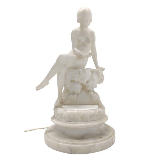 1930's Art Deco Alabaster Nightlight, By Umbetrto Stiaccini