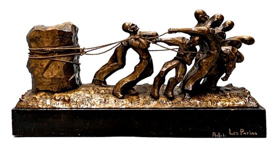 Wooden Sculpture The Pariahs In Wooden Period XXth