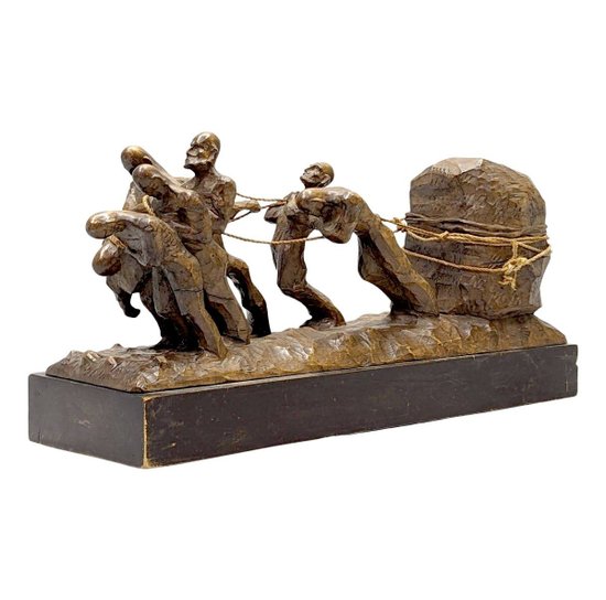 Wooden Sculpture The Pariahs In Wooden Period XXth