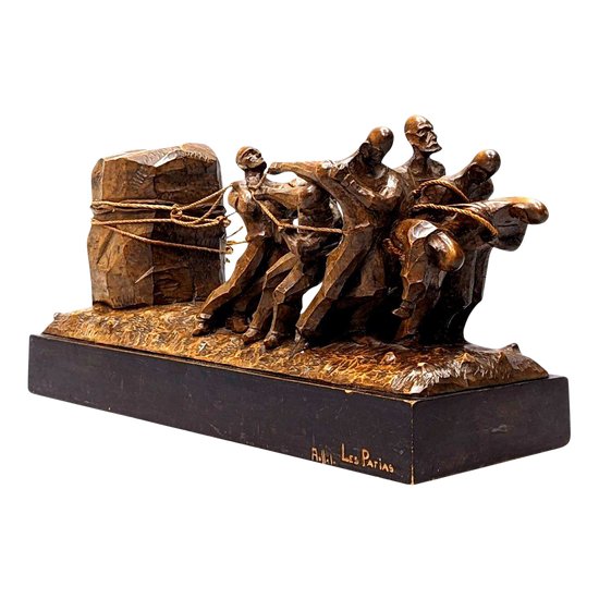Wooden Sculpture The Pariahs In Wooden Period XXth