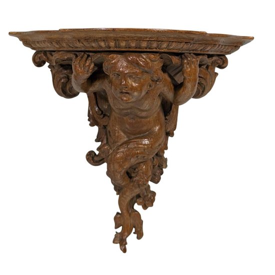 Regency Period Oak Wall Console With Triton Decor