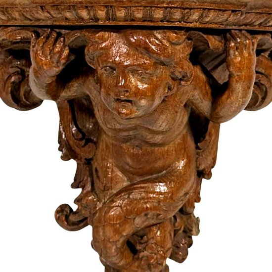 Regency Period Oak Wall Console With Triton Decor