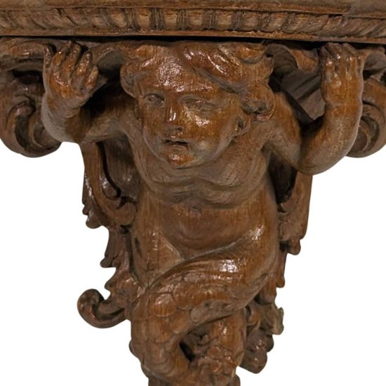 Regency Period Oak Wall Console With Triton Decor