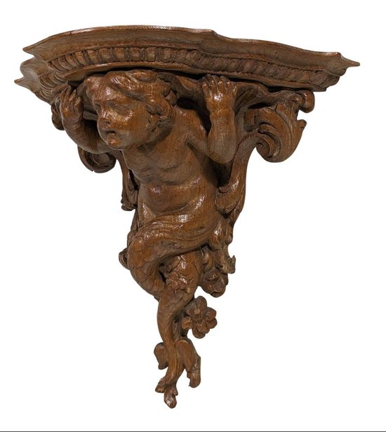 Regency Period Oak Wall Console With Triton Decor